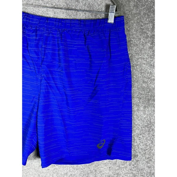 Asics Lite Show 7 Inch Running Shorts Mens XXL Blue Reflective Print Zip Pocket - Picture 7 of 14